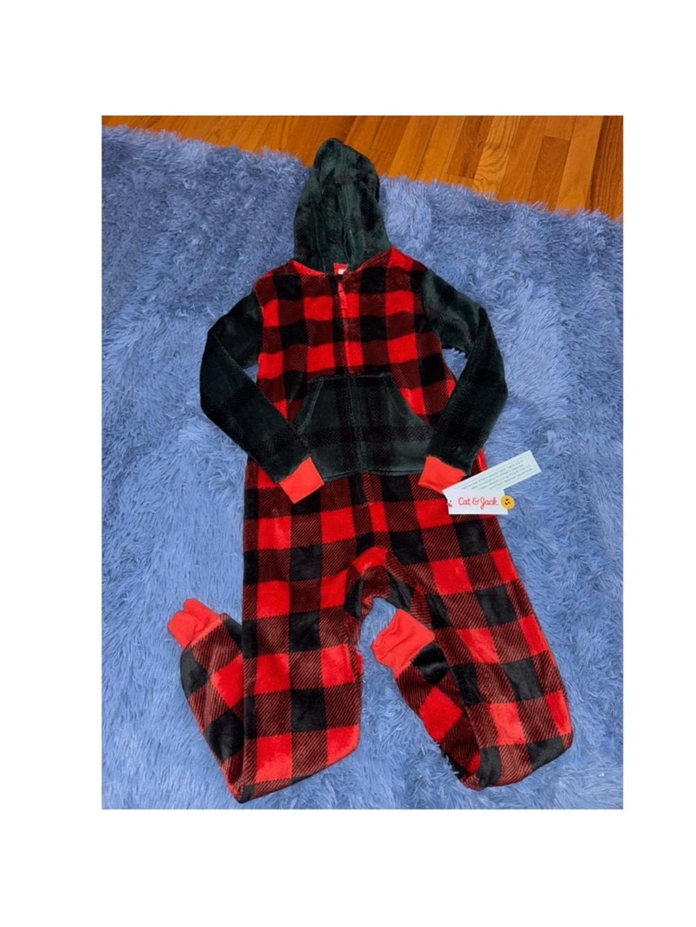 Kids Red & Black Buffalo Plaid Hooded One-Piece Pajamas